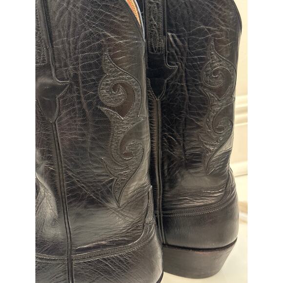 LUCCHESE 1883 Vintage Men’s Smooth Ostrich Leather Black Western Boots Sz 10 B main image 6